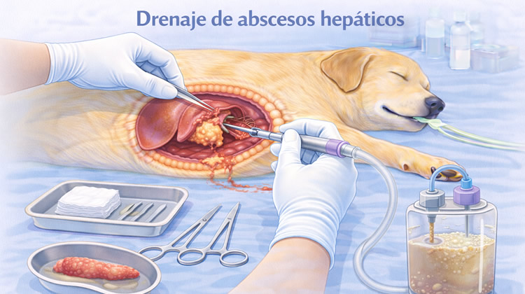 Cirugía drenaje de abscesos hepaticos perro