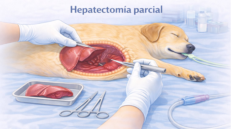 Cirugía hepatectomia parcial perro