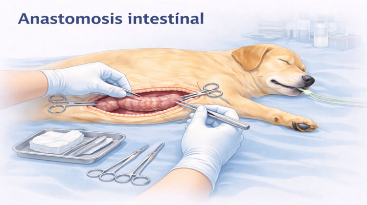 Cirugía anastomosis intestinal perro