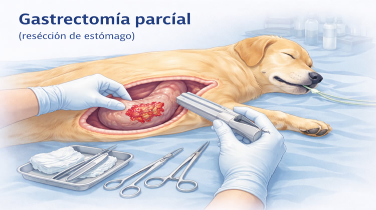 Cirugía Gastrectomía parcial resección de estómago perro